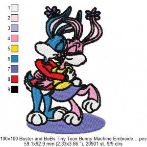 100x100 Buster and BaBs Tiny Toon Bunny Machine Embroidery Design Instant Download